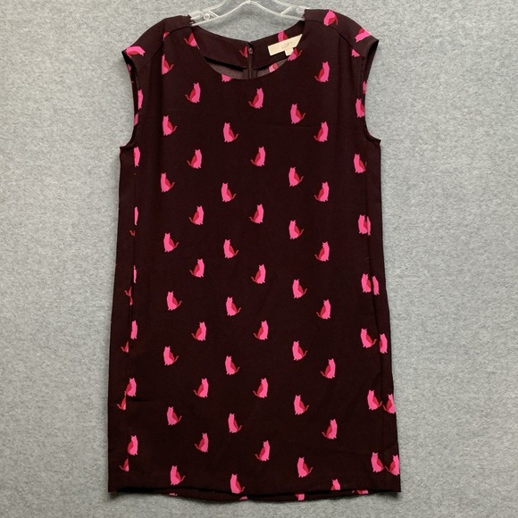 LOFT Dresses & Skirts - Ann Taylor Womens Cat Print Shift Dress Size MP Ann Taylor Maroon Crazy Cat Lady